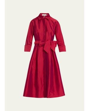 Teri Jon 3/4-Sleeve Belted Midi Shirtdress - Red