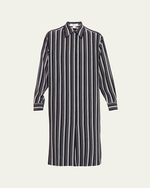 Michael Kors Striped Silk Long-Sleeve Midi Shirtdress - Blue