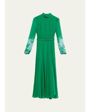 Saloni Jacqui B Silk Georgette Dress - Green