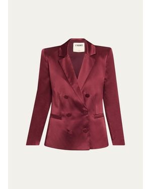 L'Agence Sena Silk Double-Breasted Blazer - Red