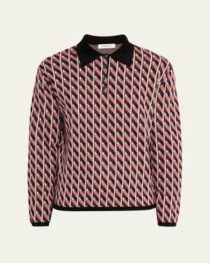 Zankov Merino Wool Geometric Jacquard Polo Sweater - Red