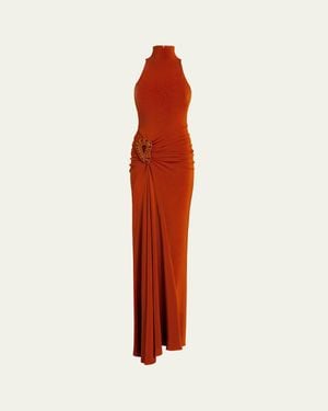 Silvia Tcherassi Frances Embellished Ruched Sleeveless Maxi Dress - Red