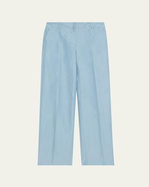 Lafayette 148 New York Gates High-Rise Straight-Leg Linen-Blend Pants - Blue