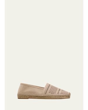 Brunello Cucinelli Suede Eyelet Espadrille Flats - Natural