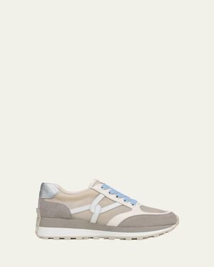 Veronica Beard Valentina Ripstop Mixed Leather Retro Sneakers - Natural