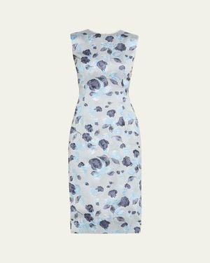 Prabal Gurung Metallic Floral Jacquard Sleeveless Midi Dress - Blue