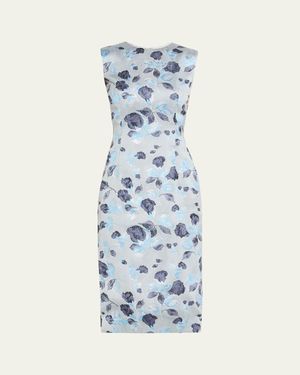 Prabal Gurung Metallic Floral Jacquard Sleeveless Midi Dress - Blue