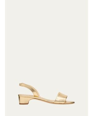 Manolo Blahnik 30Mm Patobarnu Metallic Leather Slingback Sandals - Natural