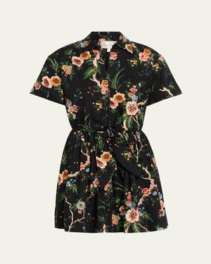 Cara Cara Asbury Floral Tie Mini Shirtdress - Black