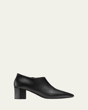 Bougeotte Leather Low Heeled Hexagon Booties - Black