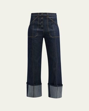 Cinq À Sept Benji Cuffed Ankle Topstitched Denim Pants - Blue