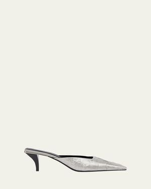 Gucci 55Mm Textured Metallic Silk Mule Pumps - Natural