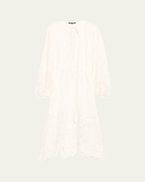 Kobi Halperin Yelle Pintuck Lace-Inset Linen Midi Dress - Natural