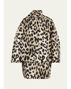 Givenchy Leopard Jacquard Short Cocoon Coat With Scarf - White