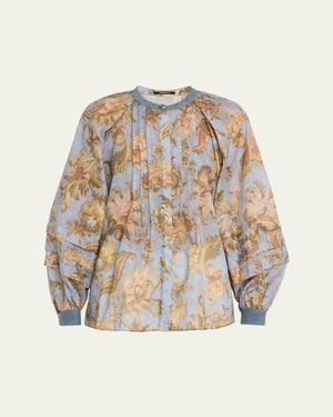 Kobi Halperin Stevie Pintuck Floral-Print Cotton Blouse - Natural