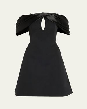 Pamella Roland Faille Off-Shoulder Mini Dress - Black