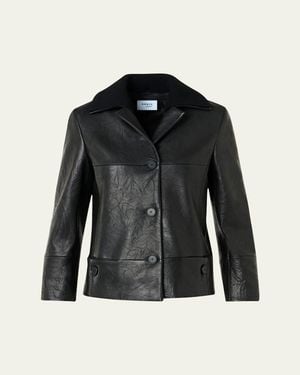Akris Punto Crinkled Leather Jacket With Detachable Knit Collar - Black