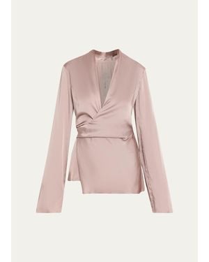 Rick Owens Laura Long-Sleeve Satin Wrap Top - Pink