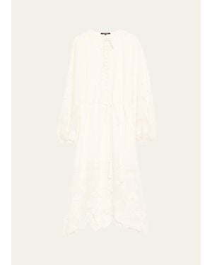 Kobi Halperin Yelle Pintuck Lace-Inset Linen Midi Dress - Natural