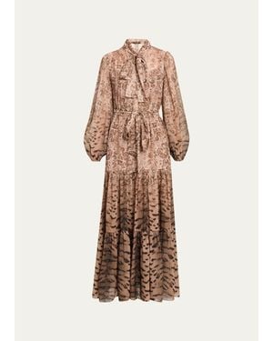 Kobi Halperin Oak Tiered Mixed-Print Maxi Dress - Natural