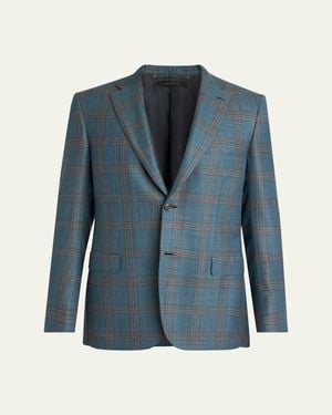 Brioni Wool Plaid Single-Breasted Sport Coat - Blue
