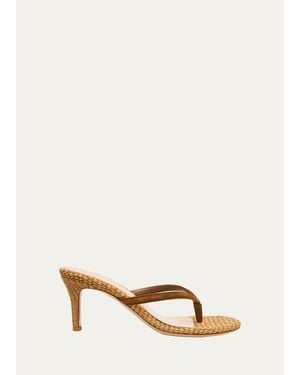 Gianvito Rossi Calypso 70 Suede & Raffia Thong Sandals - Natural
