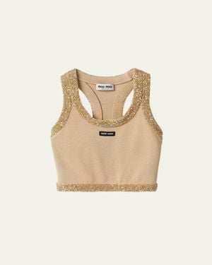 Miu Miu Sequined Knit Crop Tank Top - Natural