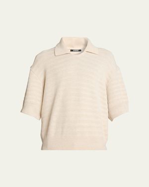 Jacquemus Cotton And Silk Herringbone Knit Polo Sweater - Natural