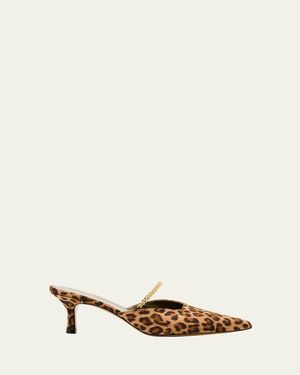 MARIA LUCA Chain Kitten Mule Pumps - Natural