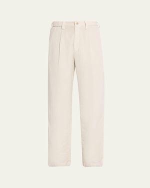 IM MEN Cotton Pigment Pleated Straight-Leg Pants - Natural