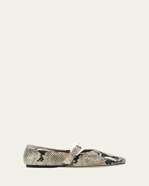Paris Texas Sveva Snake-Embossed Mary Jane Ballerina Flats - Natural