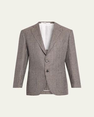 Cesare Attolini Wool, Silk And Linen Prince Of Wales Sport Coat - Gray