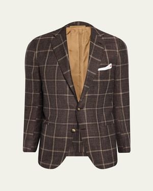 Kiton Windowpane Cashmere And Silk Single-Breasted Sport Coat - Brown