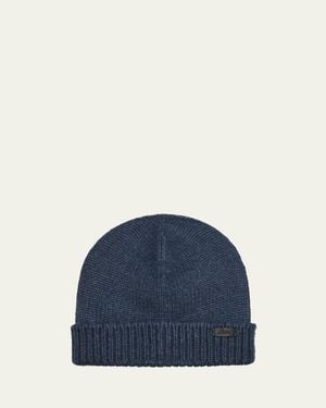 Brioni Cashmere Knit Logo-Patch Beanie - Blue