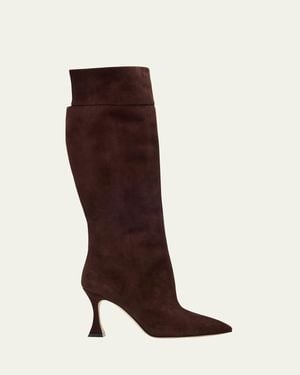Manolo Blahnik Miralonepla Suede Knee Boots - Brown