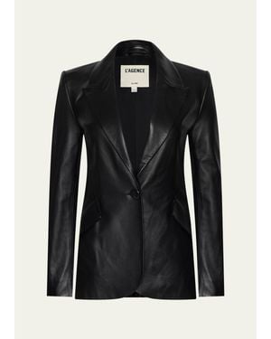 L'Agence Chamberlain Leather Single-Breasted Blazer - Black