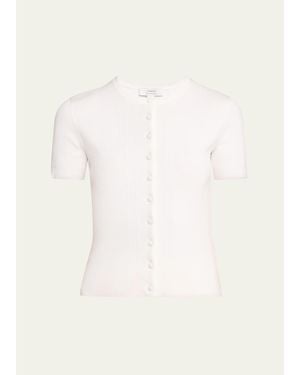 Vince Rib-Knit Cotton Short-Sleeve Cardigan - White