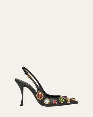 Dolce & Gabbana Semiprecious Stone Leather Slingback Pumps - Natural