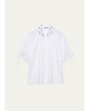 Prada Embellished Peter Pan Collar Shirt - White