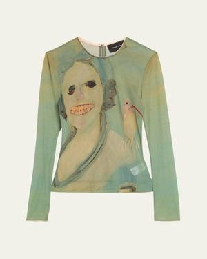 Simone Rocha Genieve Figgis Print Long-Sleeve Mesh Top - Green