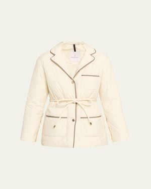 Moncler Tieche Belted Mid-Length Down Jacket - Natural