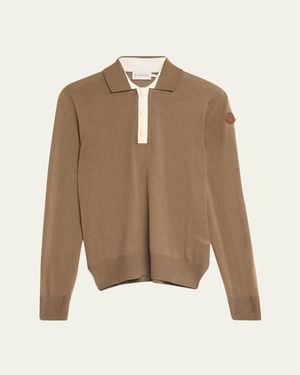 Moncler Long-Sleeve Polo Shirt - Natural