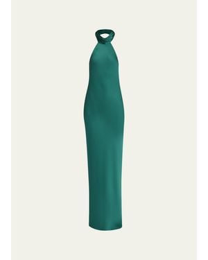 Ramy Brook Tatiana Low-Cut Halter Column Gown - Green