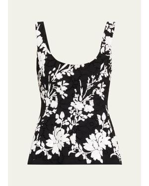 Prabal Gurung Sequin Floral-Embroidered Eyelet Tank Top - Black