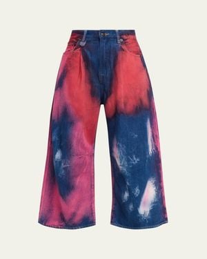 R13 Tie-Dye Cropped Wide-Leg Jeans - Red