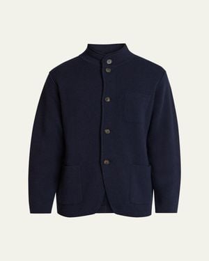 Kiton Punto Cashmere Knit Band-Collar Jacket - Blue