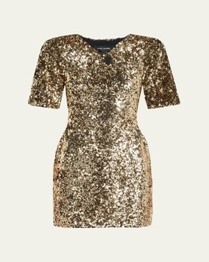 Marc Jacobs V-Neck Sequin Knit Mini Dress - Natural