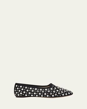 Loeffler Randall Landon Crystal-Embellished Satin Ballet Flats - White