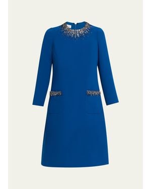 Teri Jon Rhinestone-Trim Crepe Dress - Blue