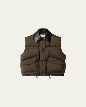 Miu Miu Leather Collar Oversized Puffer Vest - Green
